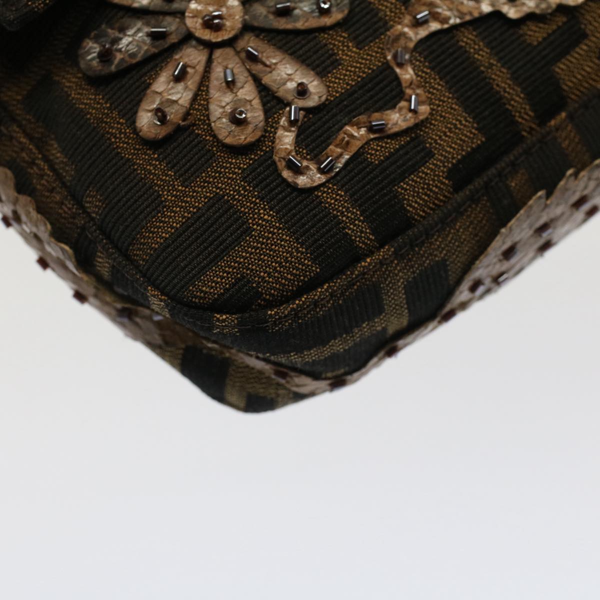 FENDI Zucca Canvas Mamma Baguette Shoulder Bag Black Brown bs7953