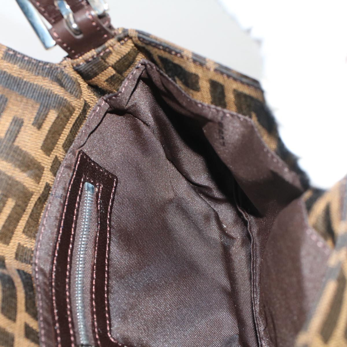 FENDI Zucca Canvas Mamma Baguette Shoulder Bag Black Brown bs7953A