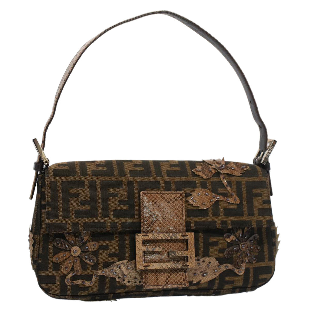 FENDI Zucca Canvas Mamma Baguette Shoulder Bag Black Brown bs7953