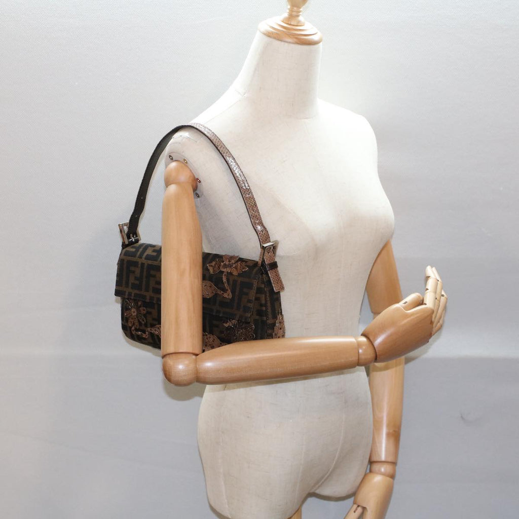FENDI Zucca Canvas Mamma Baguette Shoulder Bag Black Brown bs7953A