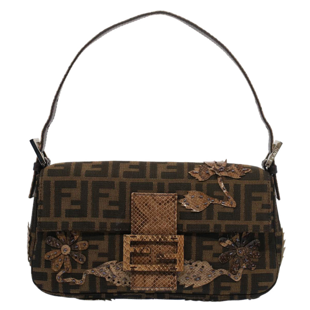 FENDI Zucca Canvas Mamma Baguette Shoulder Bag Black Brown bs7953