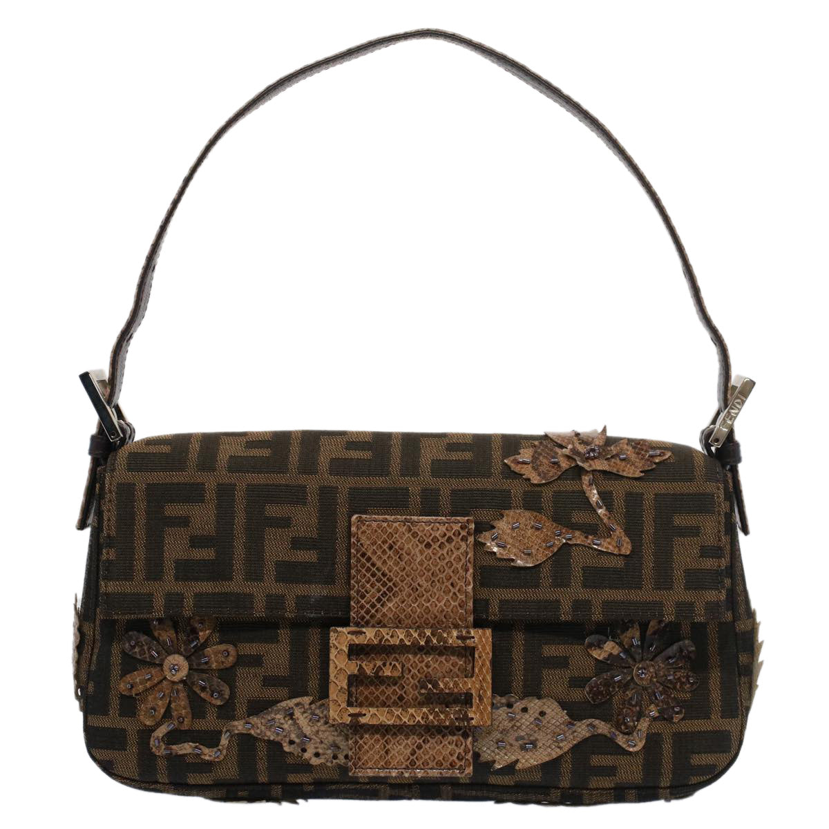 FENDI Zucca Canvas Mamma Baguette Shoulder Bag Black Brown bs7953A