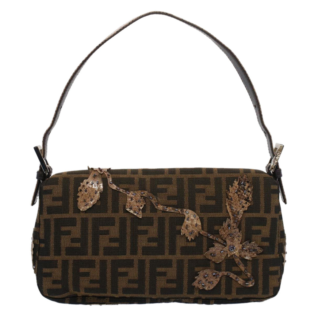 FENDI Zucca Canvas Mamma Baguette Shoulder Bag Black Brown bs7953