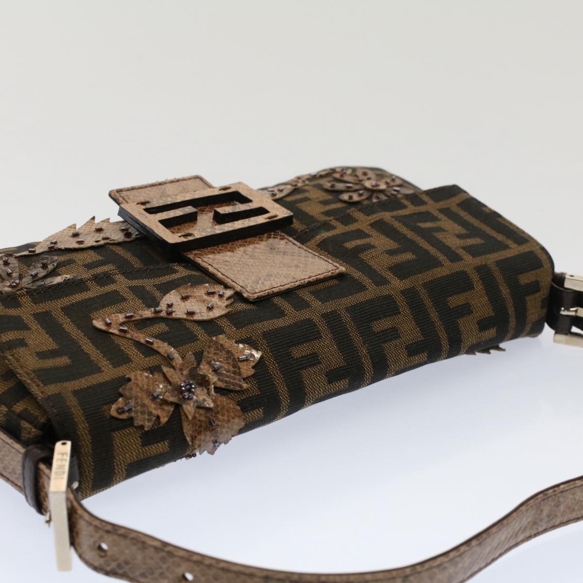 FENDI Zucca Canvas Mamma Baguette Shoulder Bag Black Brown bs7953