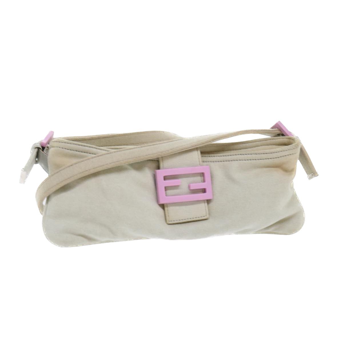 FENDI Mamma Baguette Shoulder Bag cotton Beige Pink bs7965