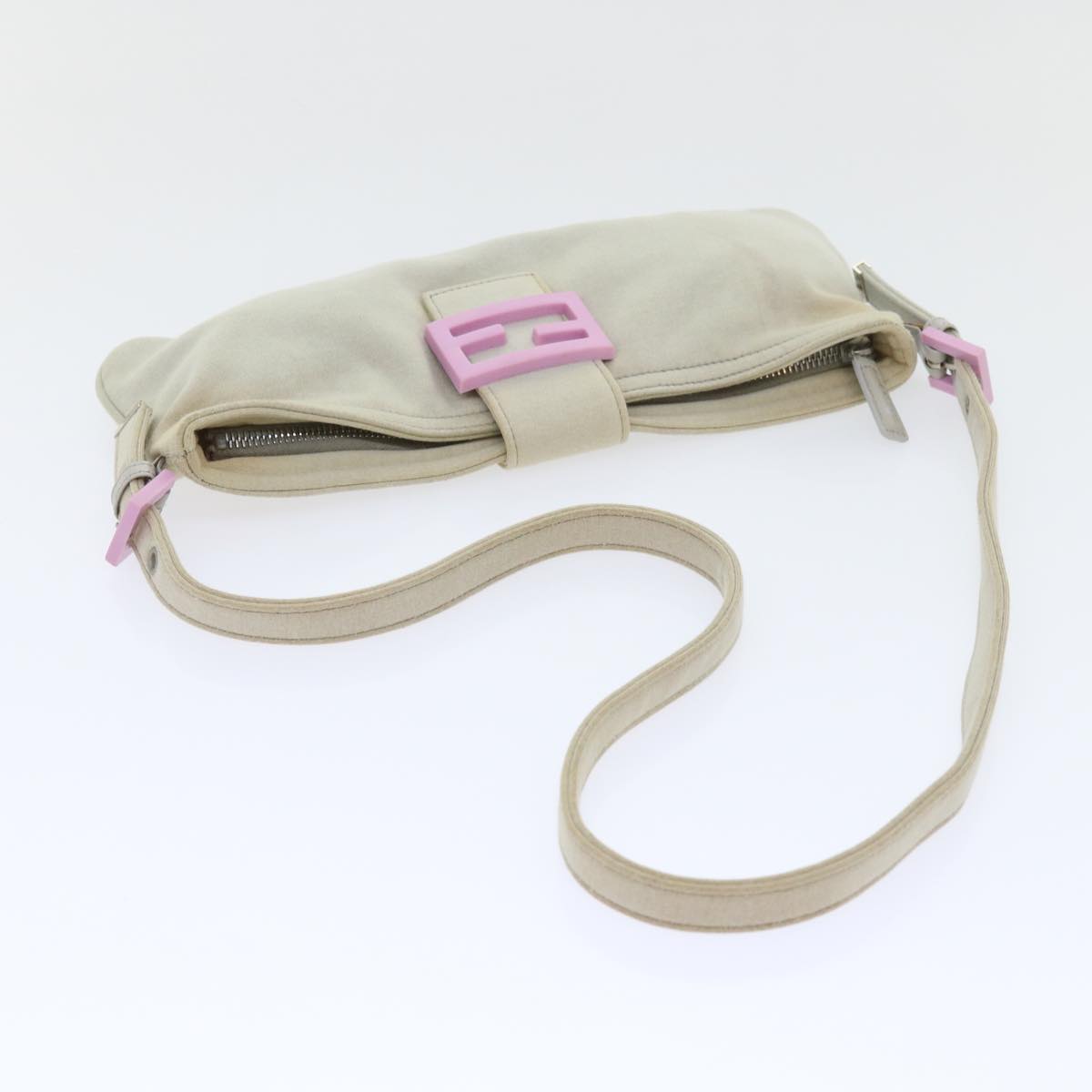 FENDI Mamma Baguette Shoulder Bag cotton Beige Pink bs7965