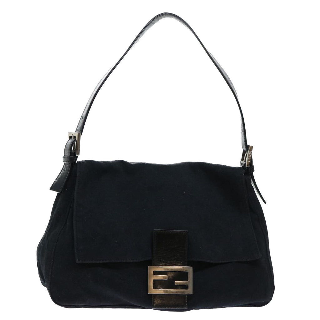 FENDI Mamma Baguette Shoulder Bag Nylon Leather Black bs8028
