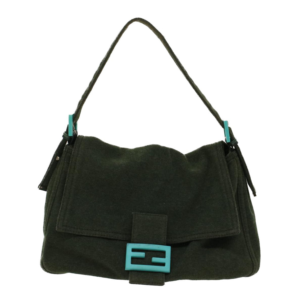 FENDI Mamma Baguette Shoulder Bag cotton Green Light Blue bs8194