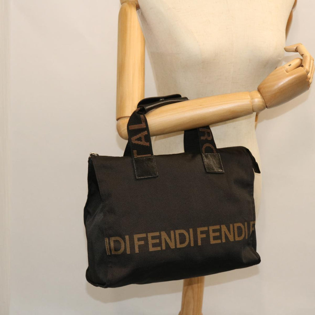 FENDI Hand Bag Nylon Black Brown bs8205