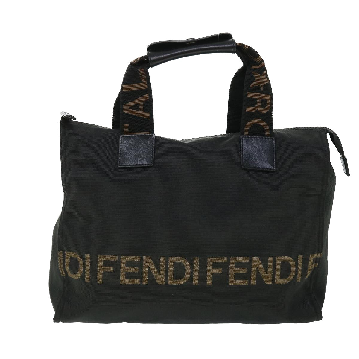 FENDI Hand Bag Nylon Black Brown bs8205
