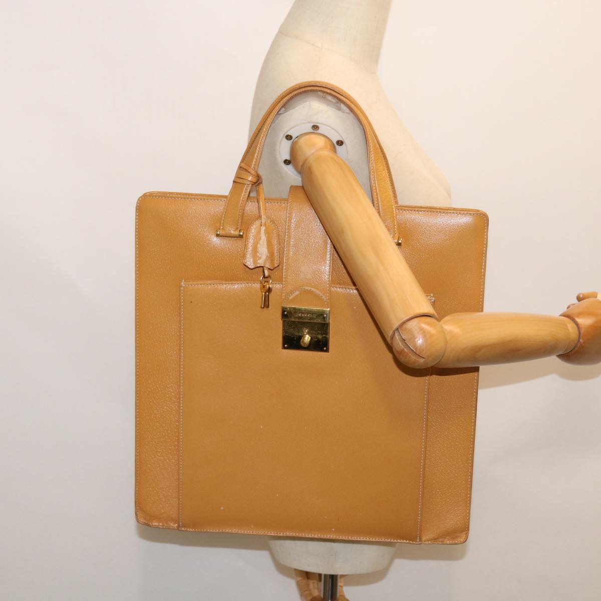 GUCCI Hand Bag Leather Beige bs8249
