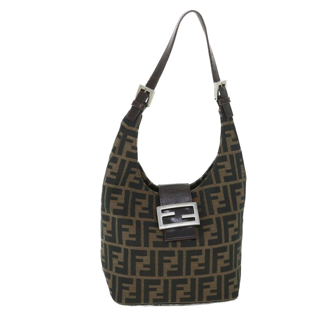 FENDI Zucca Canvas Mamma Baguette Shoulder Bag Black Brown bs8308