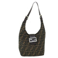 FENDI Zucca Canvas Mamma Baguette Shoulder Bag Black Brown bs8308