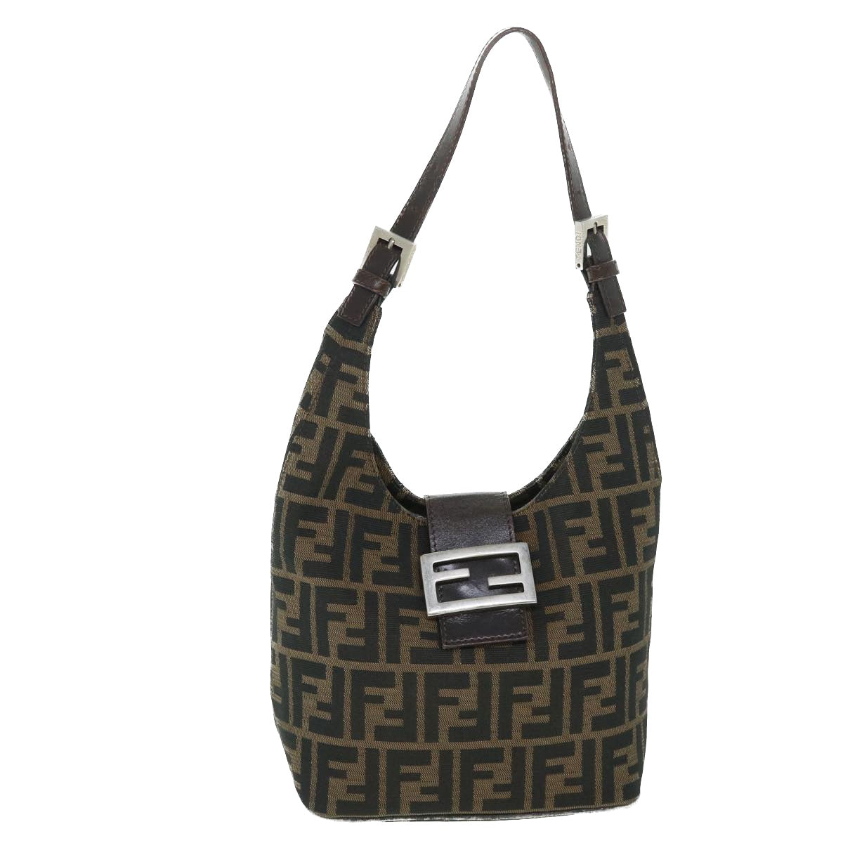 FENDI Zucca Canvas Mamma Baguette Shoulder Bag Black Brown bs8308