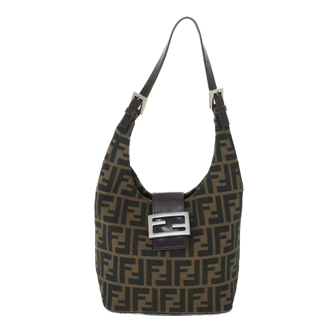 FENDI Zucca Canvas Mamma Baguette Shoulder Bag Black Brown bs8308