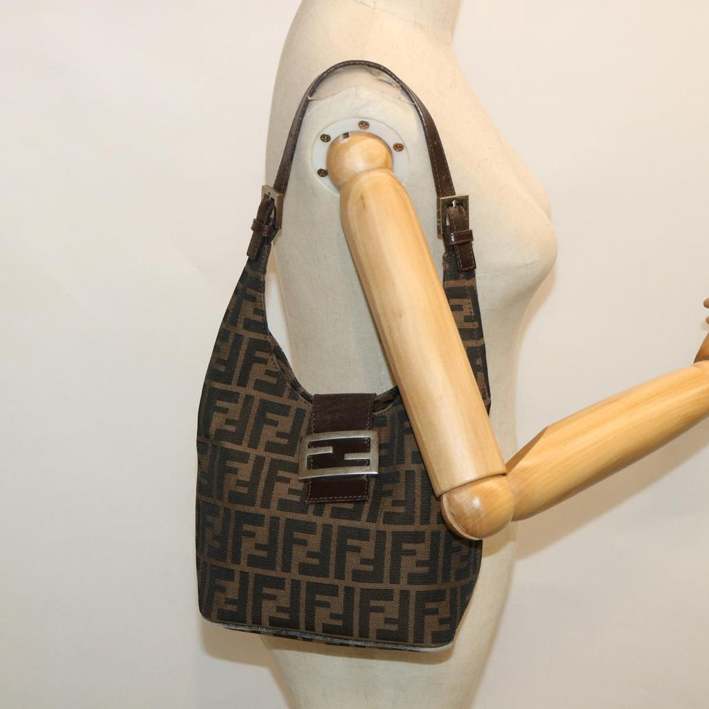 FENDI Zucca Canvas Mamma Baguette Shoulder Bag Black Brown bs8308