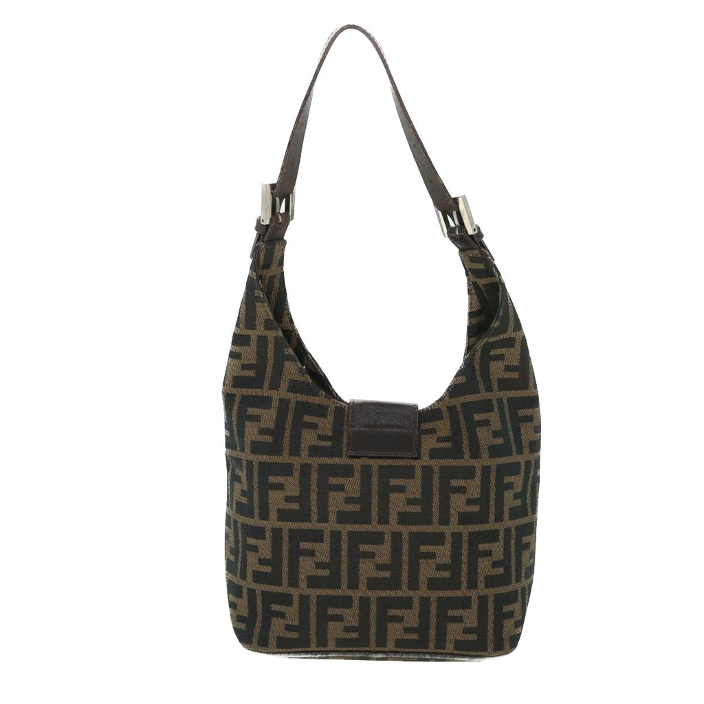 FENDI Zucca Canvas Mamma Baguette Shoulder Bag Black Brown bs8308