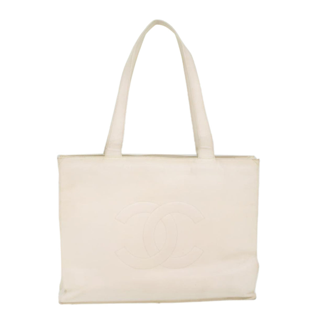 CHANEL Tote Bag Caviar Skin White CC bs8320