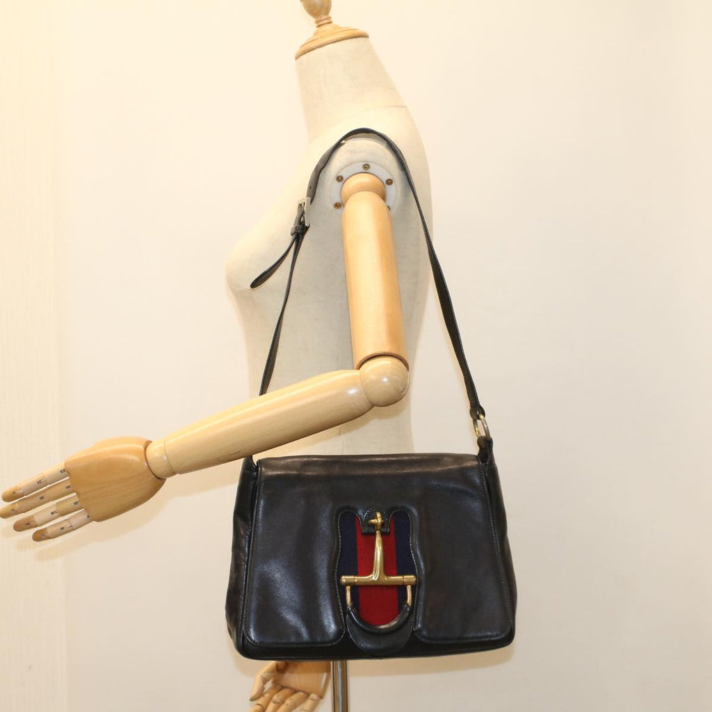GUCCI Sherry Line Shoulder Bag Leather Black Red Navy bs8337