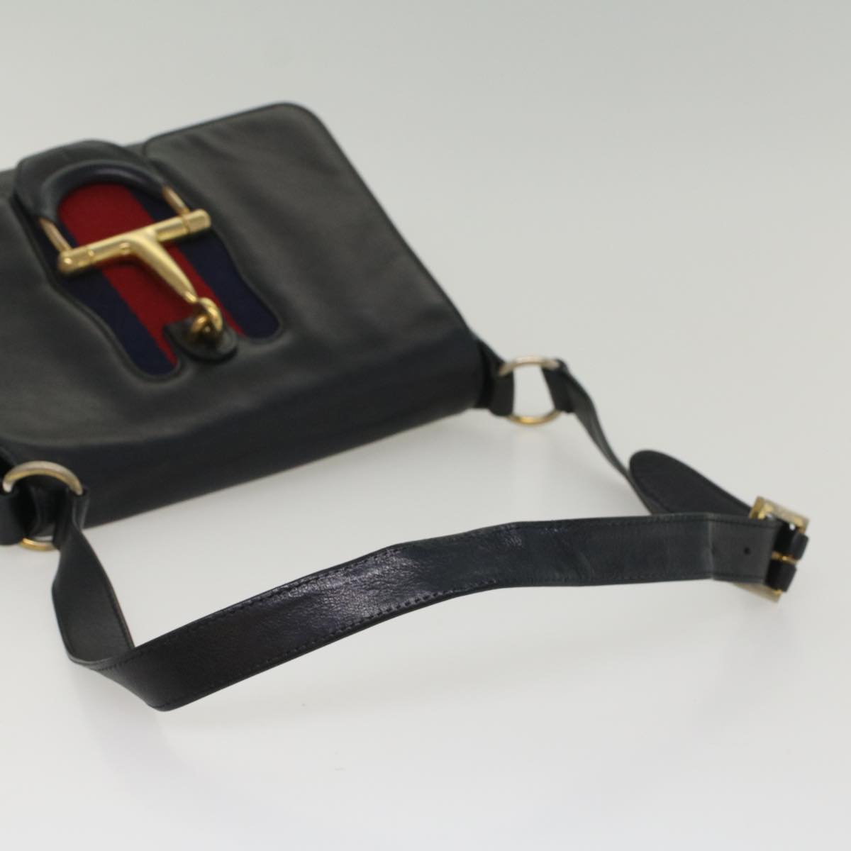 GUCCI Sherry Line Shoulder Bag Leather Black Red Navy bs8337
