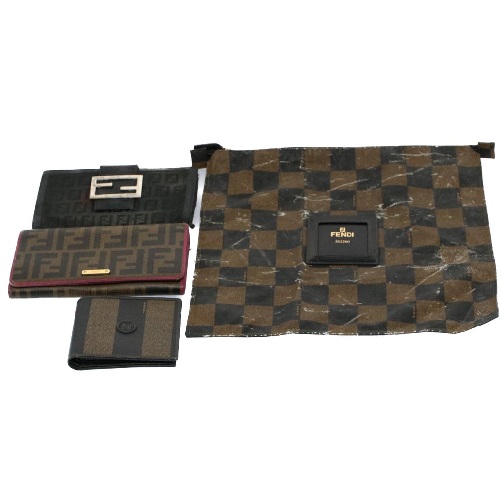 FENDI Zucca Zucchino Canvas Pouch Wallet Canvas 4Set Brown Black bs8399