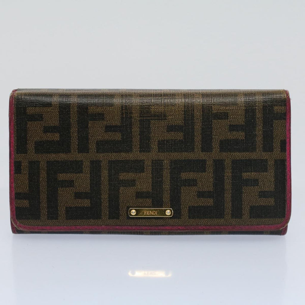 FENDI Zucca Zucchino Canvas Pouch Wallet Canvas 4Set Brown Black bs8399
