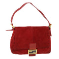 FENDI Mamma Baguette Shoulder Bag Suede Red bs8443