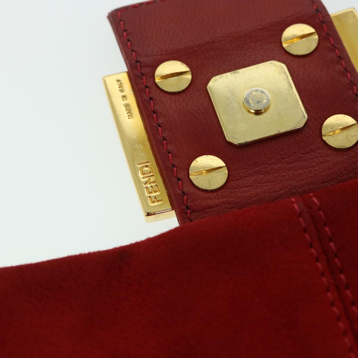 FENDI Mamma Baguette Shoulder Bag Suede Red bs8443
