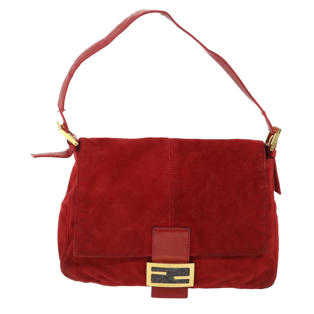 FENDI Mamma Baguette Shoulder Bag Suede Red bs8443