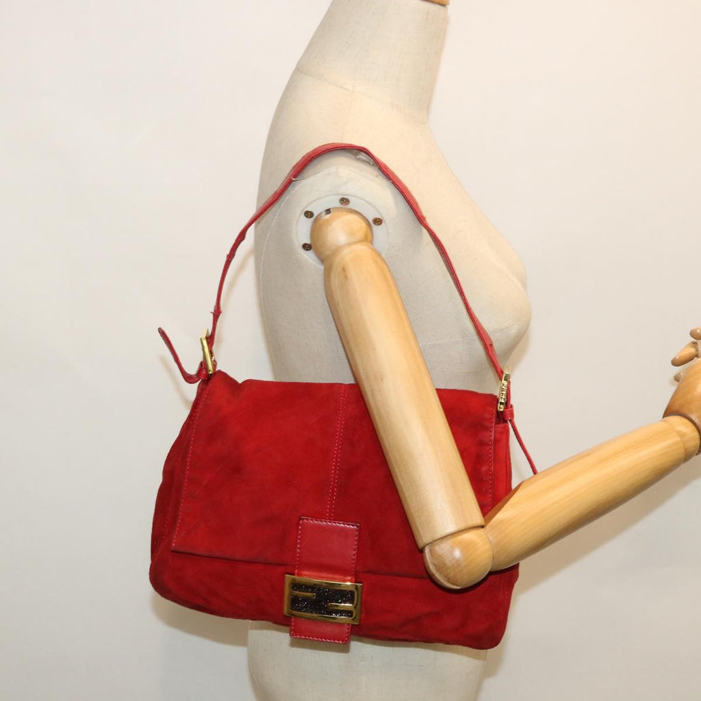 FENDI Mamma Baguette Shoulder Bag Suede Red bs8443