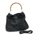 GUCCI Bamboo Shoulder Bag Leather 2way Black 001 1577 200047 bs8490