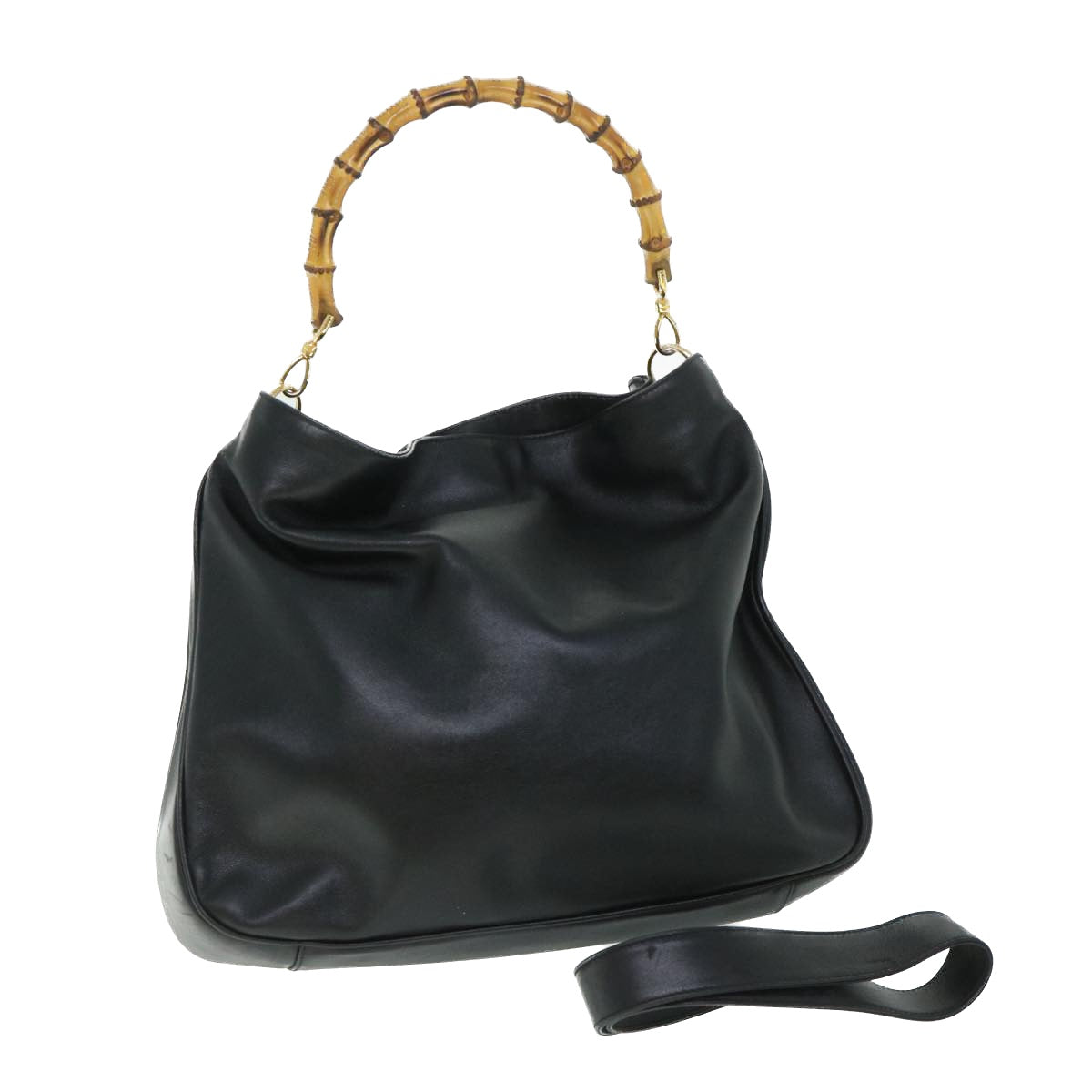 GUCCI Bamboo Shoulder Bag Leather 2way Black 001 1577 200047 bs8490
