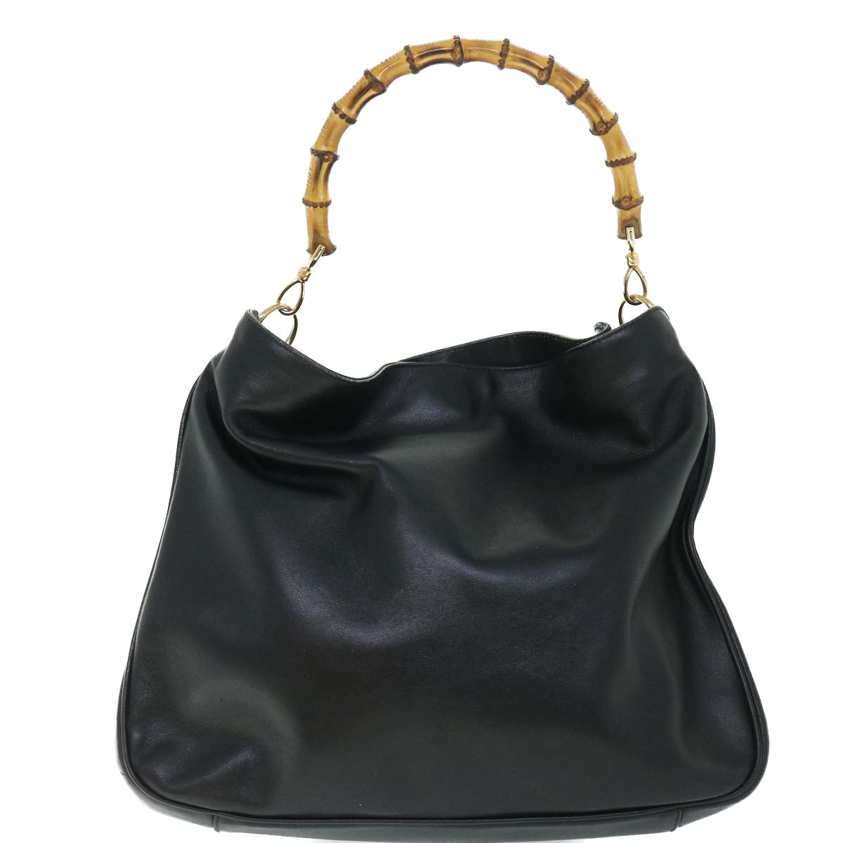 GUCCI Bamboo Shoulder Bag Leather 2way Black 001 1577 200047 bs8490