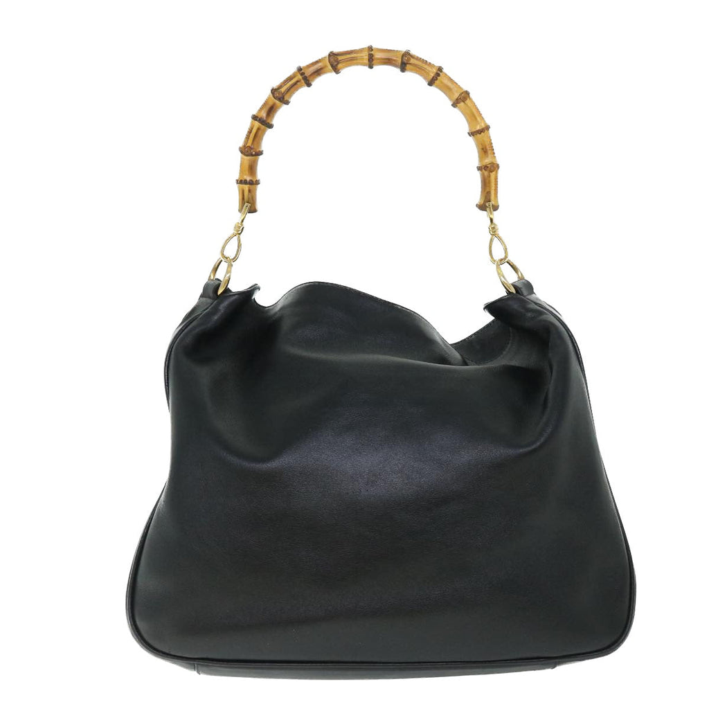 GUCCI Bamboo Shoulder Bag Leather 2way Black 001 1577 200047 bs8490