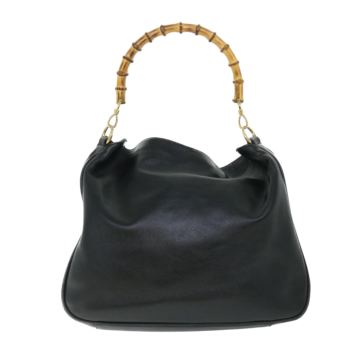 GUCCI Bamboo Shoulder Bag Leather 2way Black 001 1577 200047 bs8490