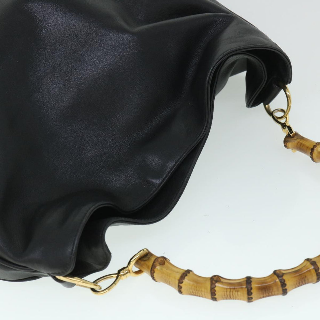 GUCCI Bamboo Shoulder Bag Leather 2way Black 001 1577 200047 bs8490