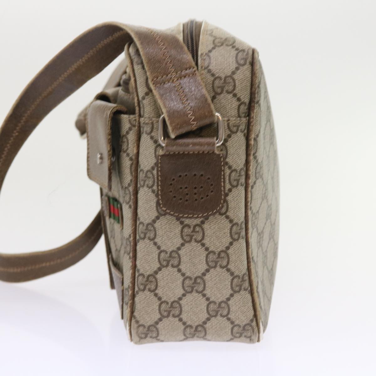 GUCCI GG Canvas Web Sherry Line Shoulder Bag Leather 2Set Beige Red bs8533
