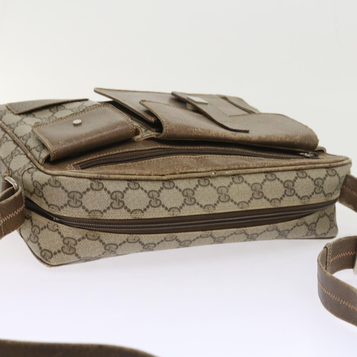 GUCCI GG Canvas Web Sherry Line Shoulder Bag Leather 2Set Beige Red bs8533