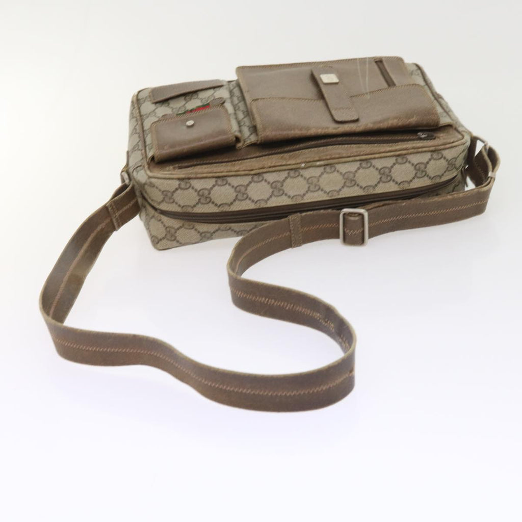 GUCCI GG Canvas Web Sherry Line Shoulder Bag Leather 2Set Beige Red bs8533