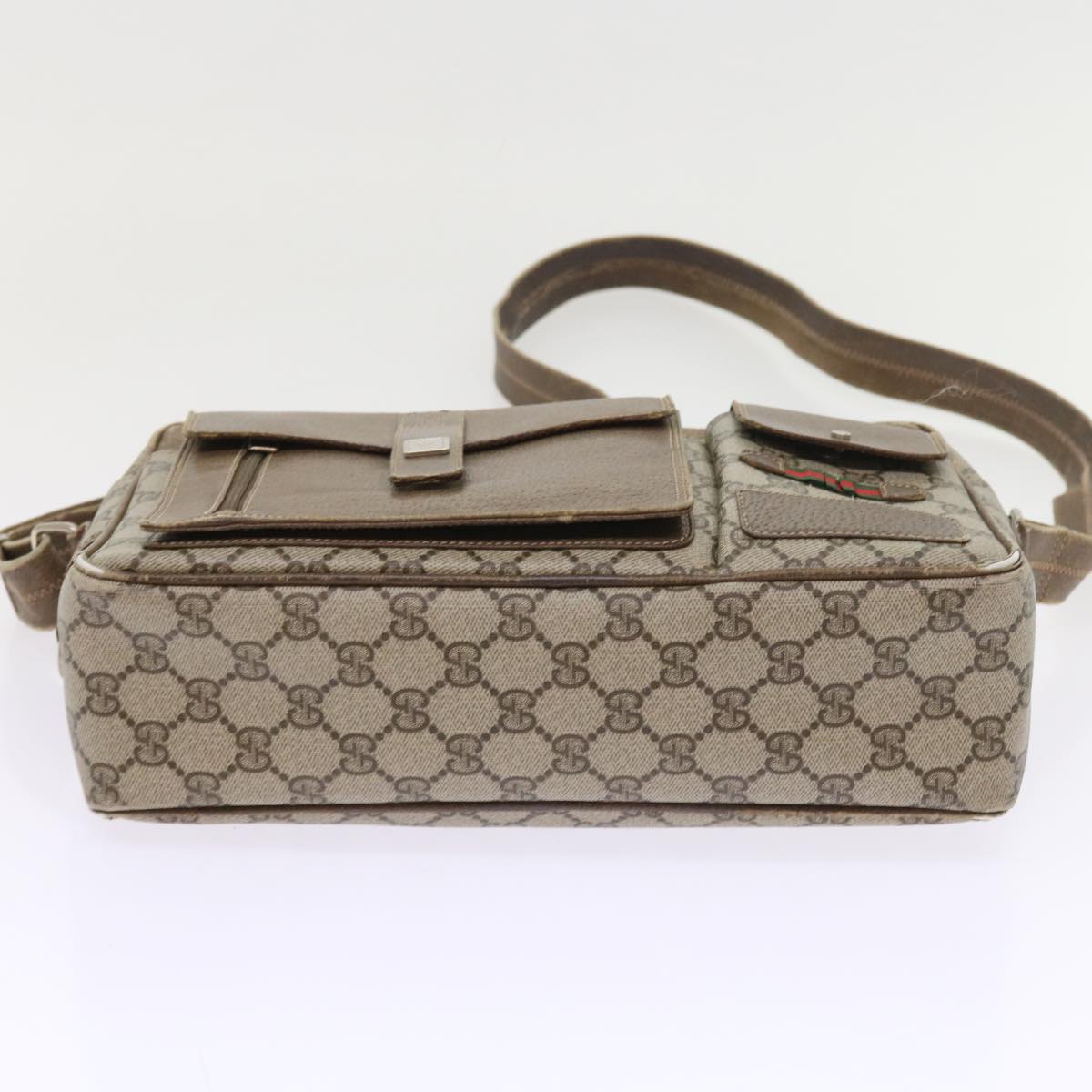 GUCCI GG Canvas Web Sherry Line Shoulder Bag Leather 2Set Beige Red bs8533