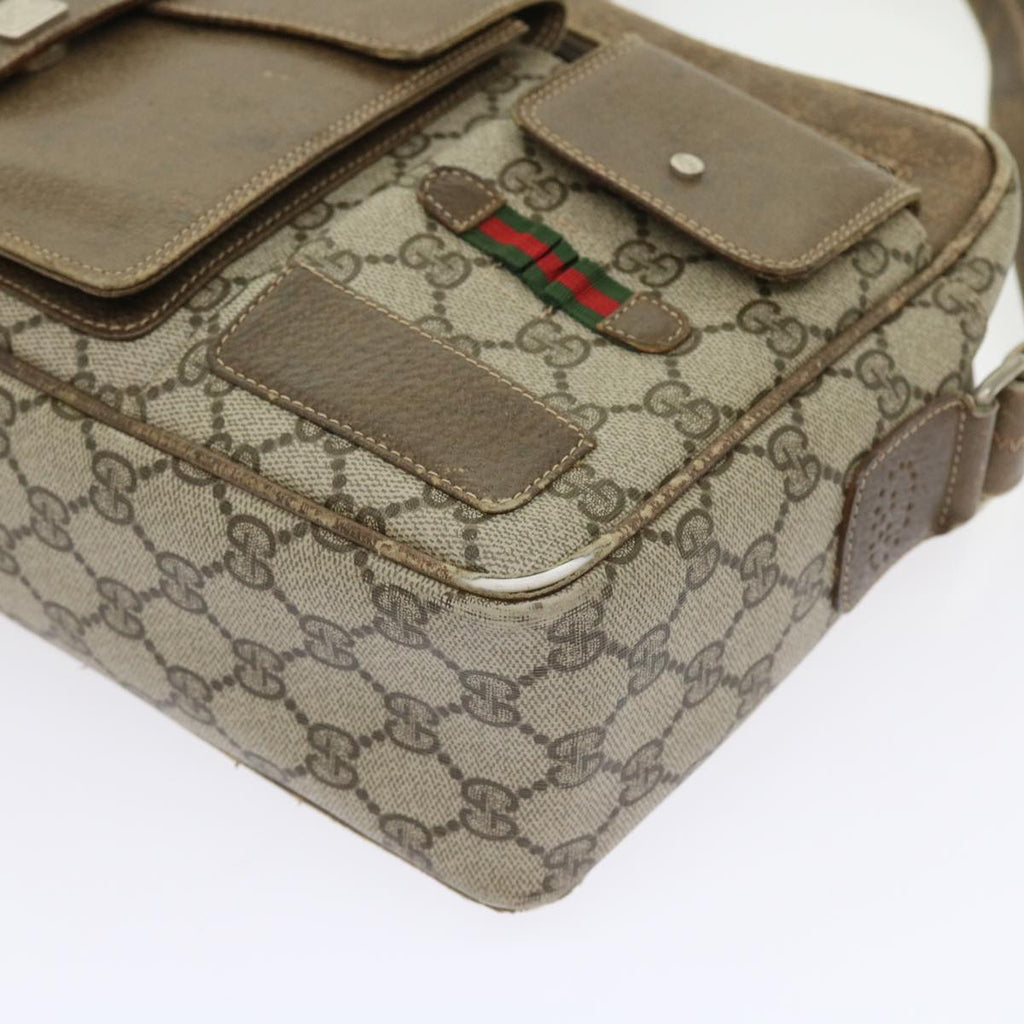 GUCCI GG Canvas Web Sherry Line Shoulder Bag Leather 2Set Beige Red bs8533