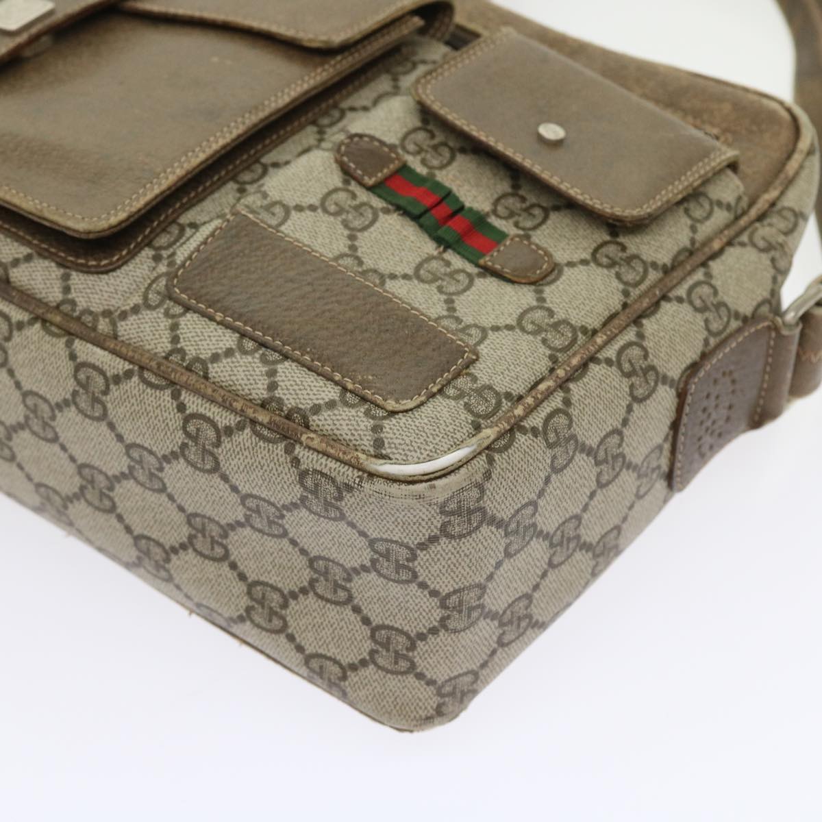 GUCCI GG Canvas Web Sherry Line Shoulder Bag Leather 2Set Beige Red bs8533