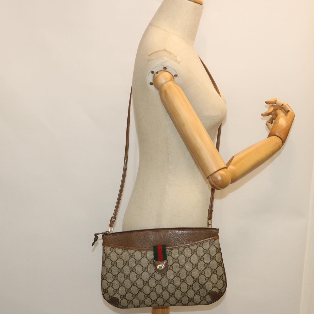 GUCCI GG Canvas Web Sherry Line Shoulder Bag Beige Red 904 02 026 bs8545