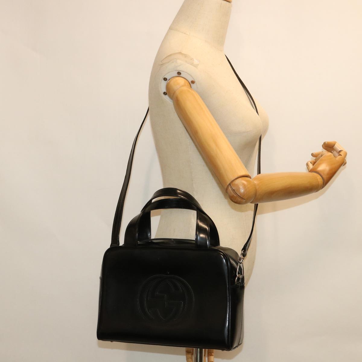 GUCCI Hand Bag Leather 2way Black 000 1274 0505 bs8546