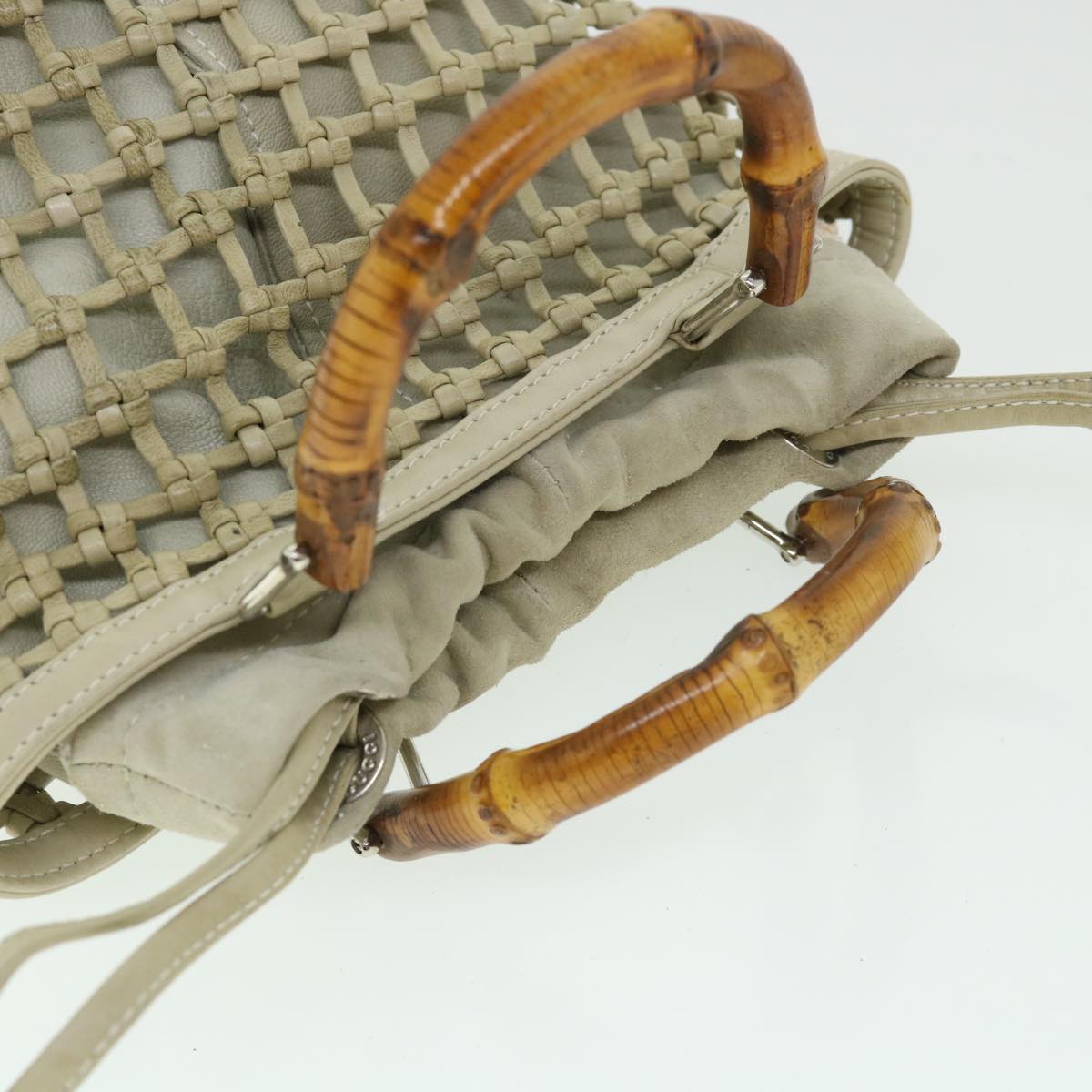 GUCCI Bamboo Hand Bag Leather Gray 000 1046 0543 bs8610