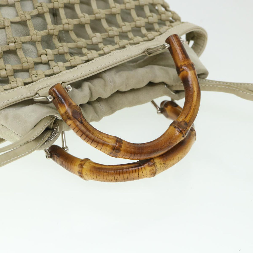 GUCCI Bamboo Hand Bag Leather Gray 000 1046 0543 bs8610