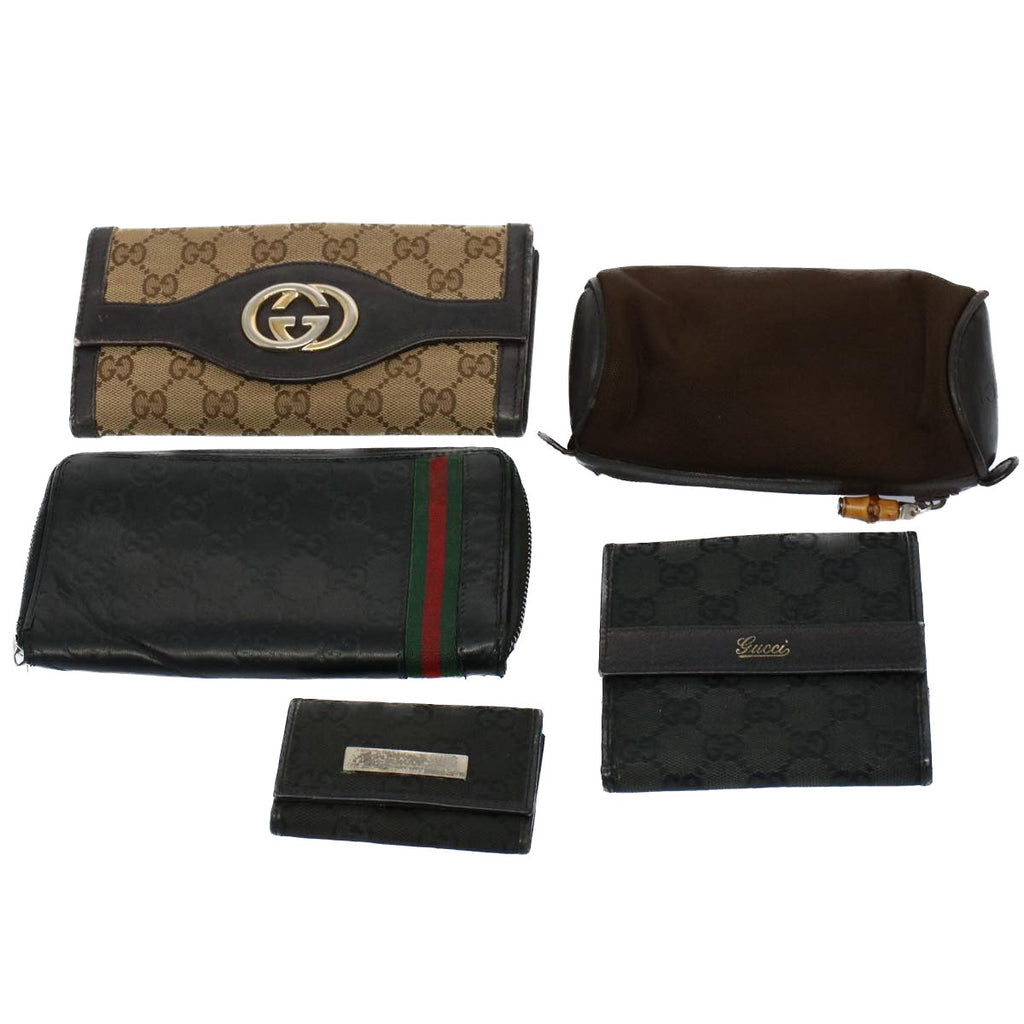 GUCCI GG Canvas Web Sherry Line Pouch Wallet 5Set Black Red Green bs8681