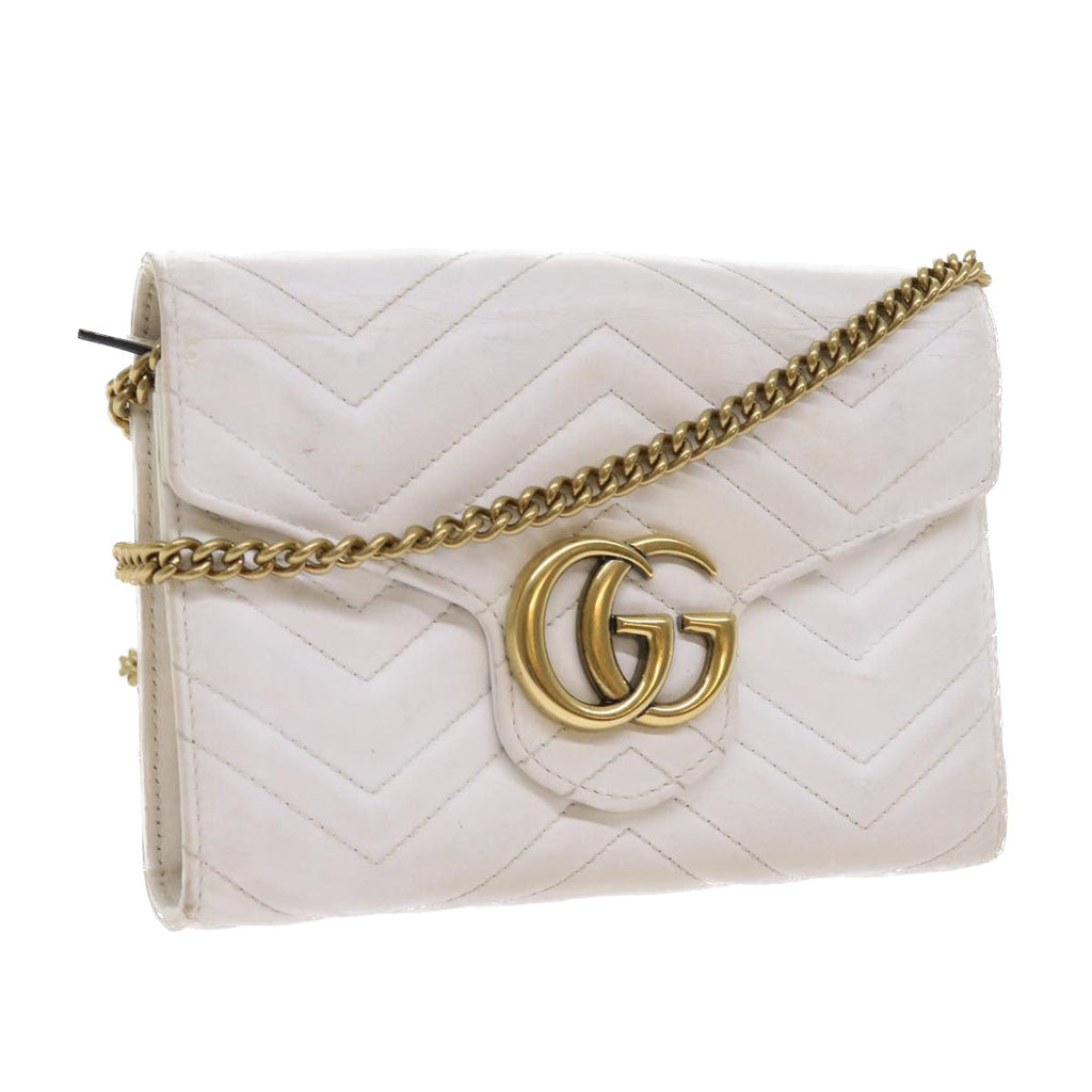 GUCCI Chain Shoulder Bag Leather White 474575 2149 bs8823