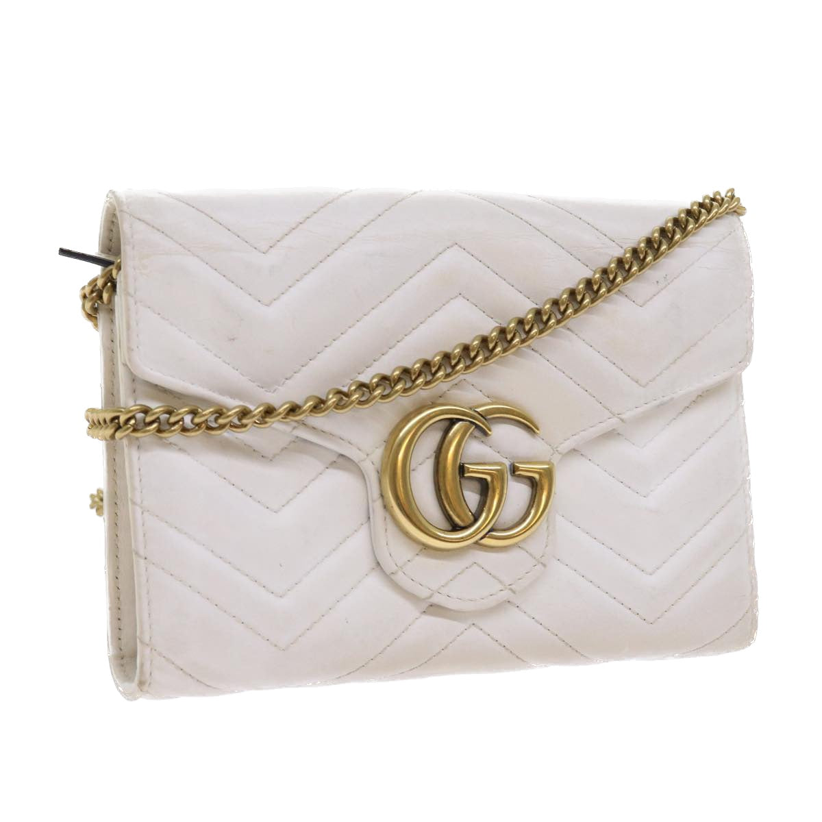 GUCCI Chain Shoulder Bag Leather White 474575 2149 bs8823