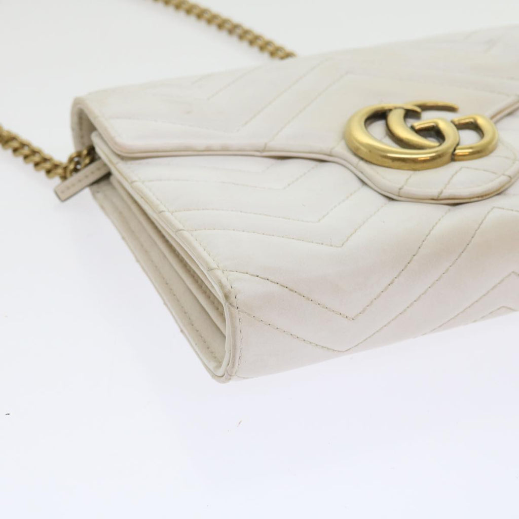 GUCCI Chain Shoulder Bag Leather White 474575 2149 bs8823